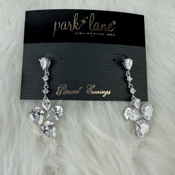 Park Lane CZ Dangle Earrings Silver Tone Clear Crystals New In Box - Picture 2 of 4